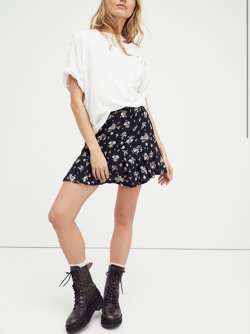 Free people Black Floral Mini Skirt